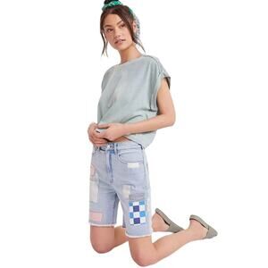 Anthropologie Pilcro Ultra High-Rise Patchwork Denim Bermuda Shorts Size 29